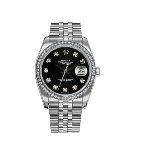 Rolex New Style Datejust Stainless Steel Rolex Factory Diamond Bezel & Black Diamond Dial on Jubilee Bracelet 116244
