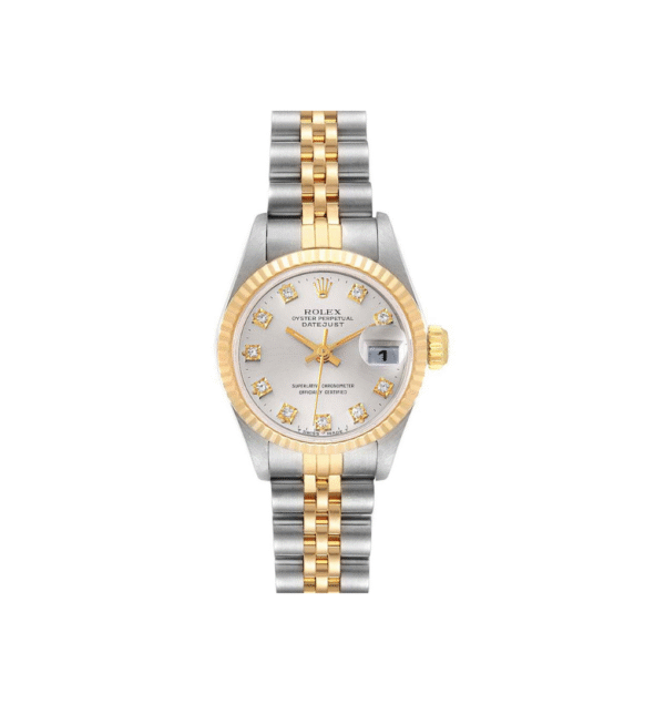 Rolex Women's Datejust Two Tone Fluted Factory Silver Diamond Dial