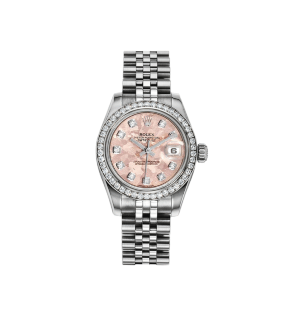 Rolex Womens New Style Steel Datejust with Factory Diamond Bezel and Factory Pink Gold Crystal Diamond 179384